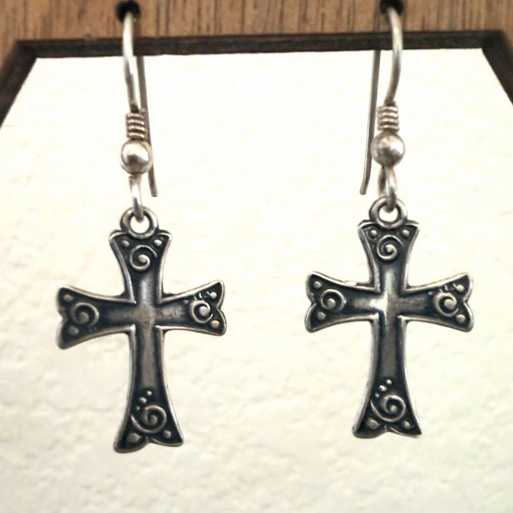 Sterling Silver Gothic Cross Dangle Earrings